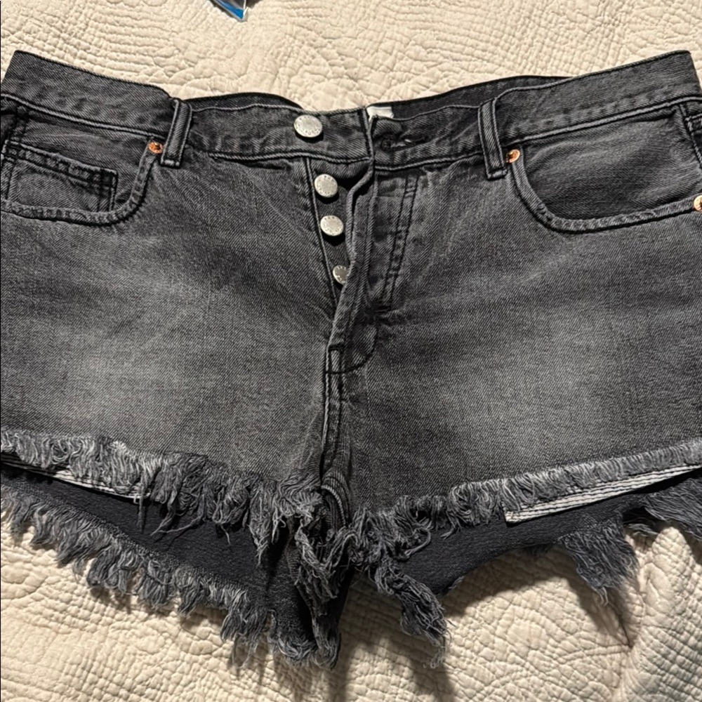 We The Free Black Jean Shorts Distressed Raw Hem